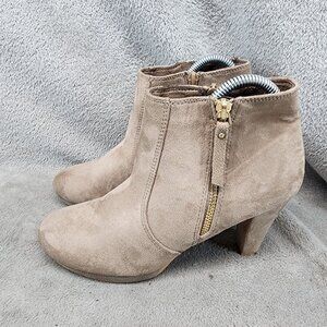 Allegra K Shoes Womens Size 8 Tan Faux Suede Side Zip Ankle Boots